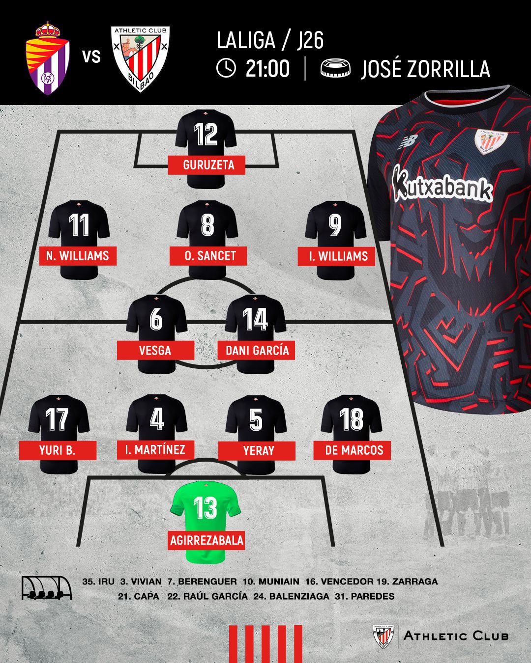  Este es el once que sacaba Valverde ante el Valladolid en Zorrilla.