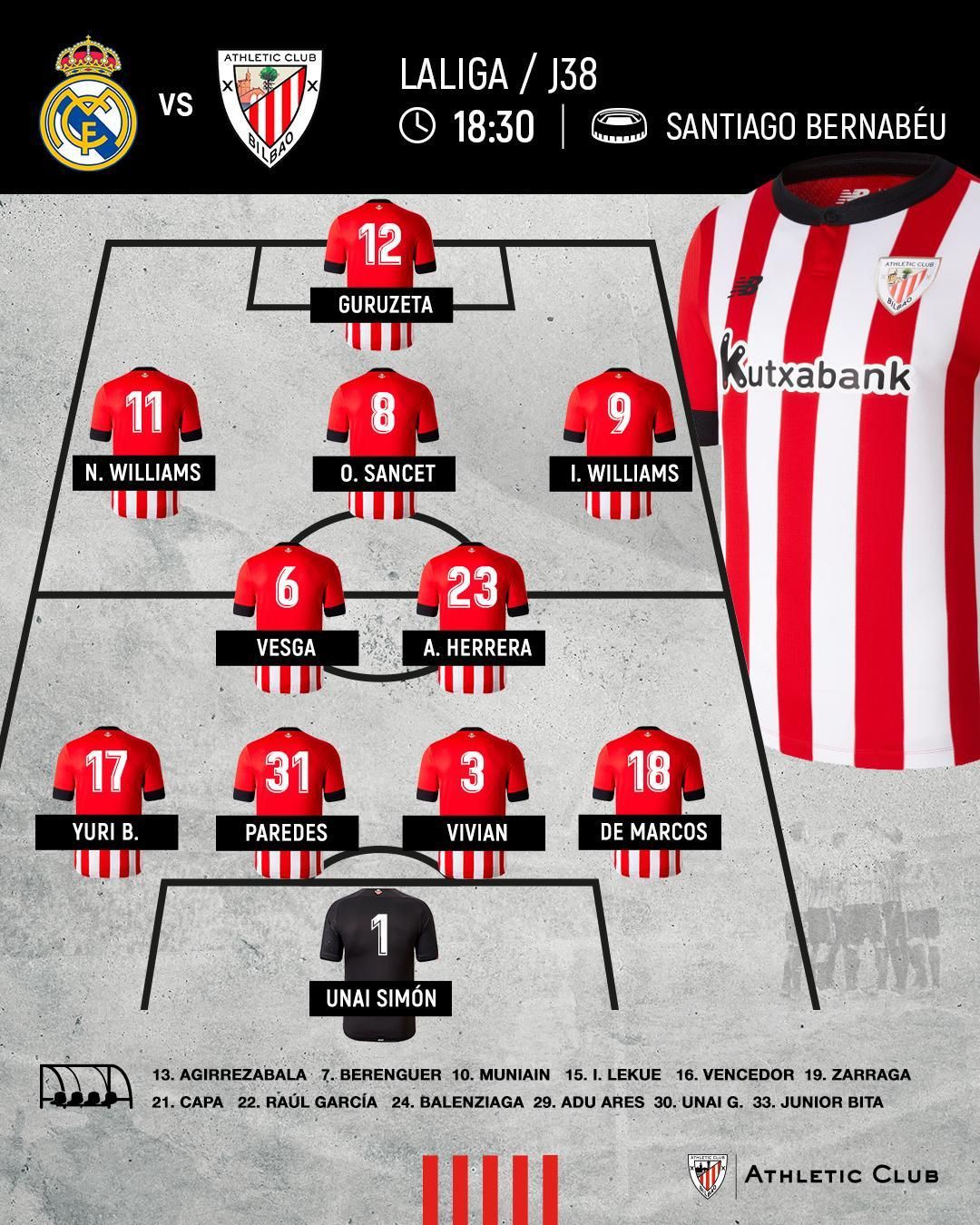  Este es el once que sacaba Ernesto Valverde ante el Real Madrid en el Bernabéu.