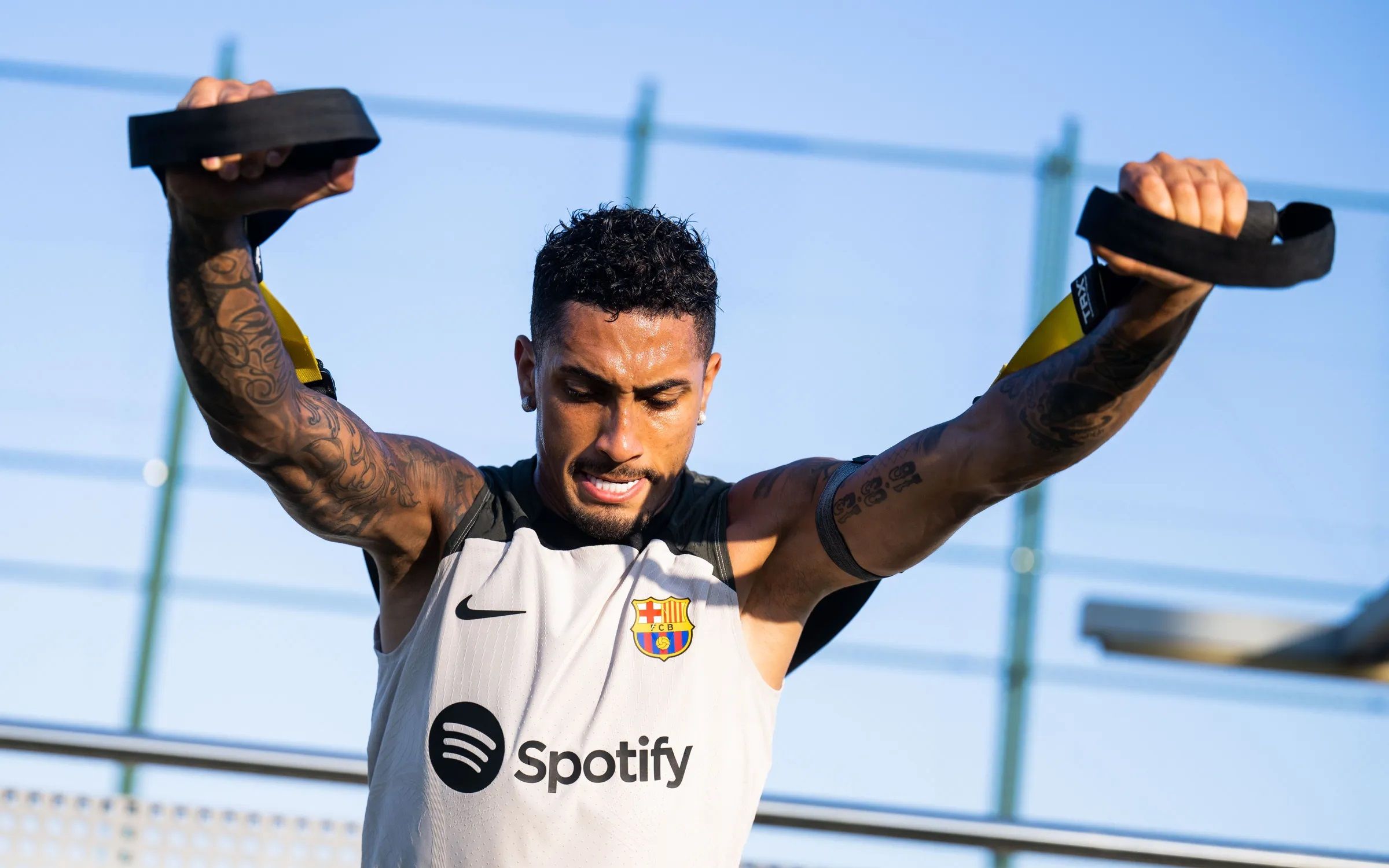 Raphinha, en una sesión del Barça (Foto: FCB).