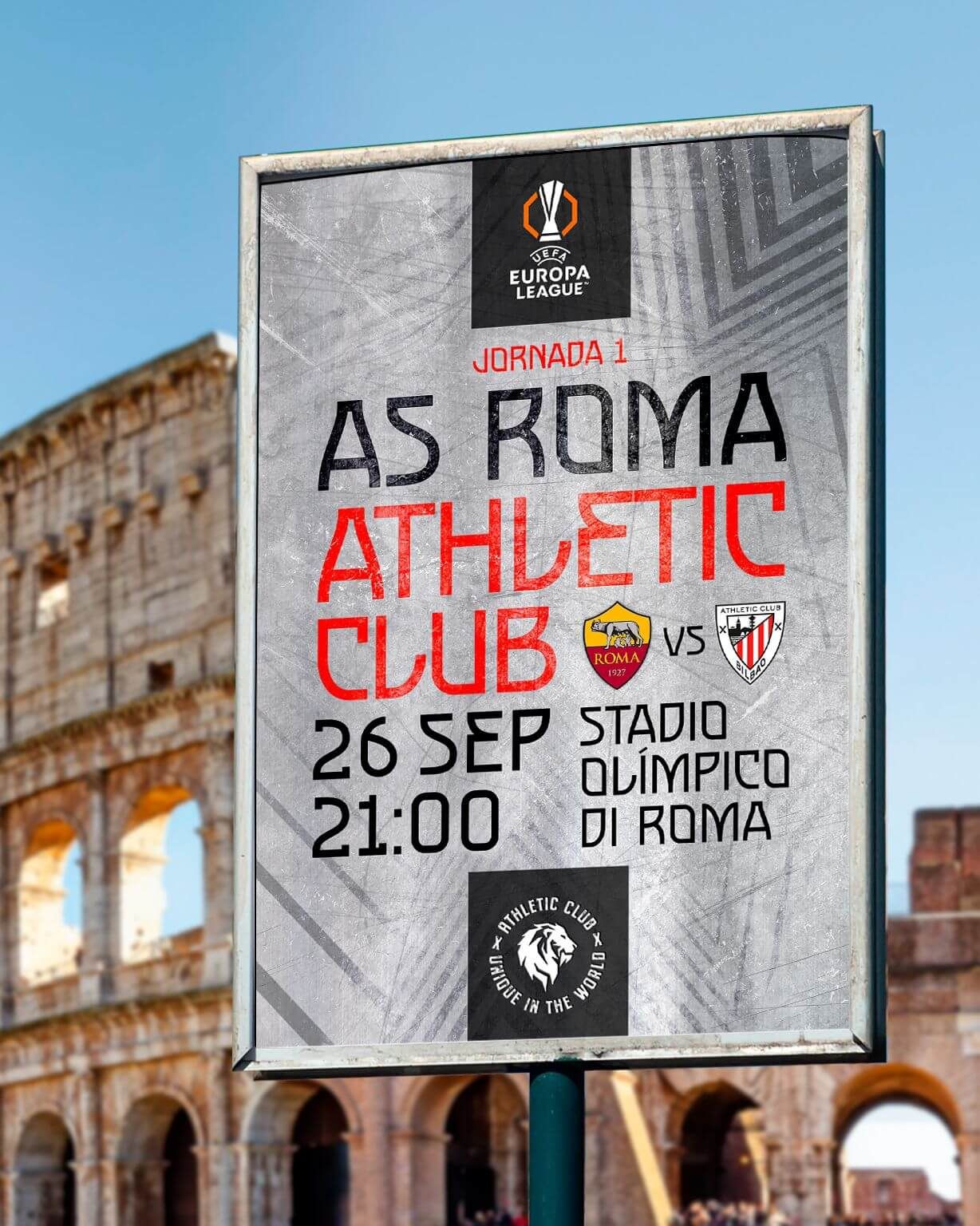  Cartel del partido europeo del Athletic Club frente a la AS Roma.