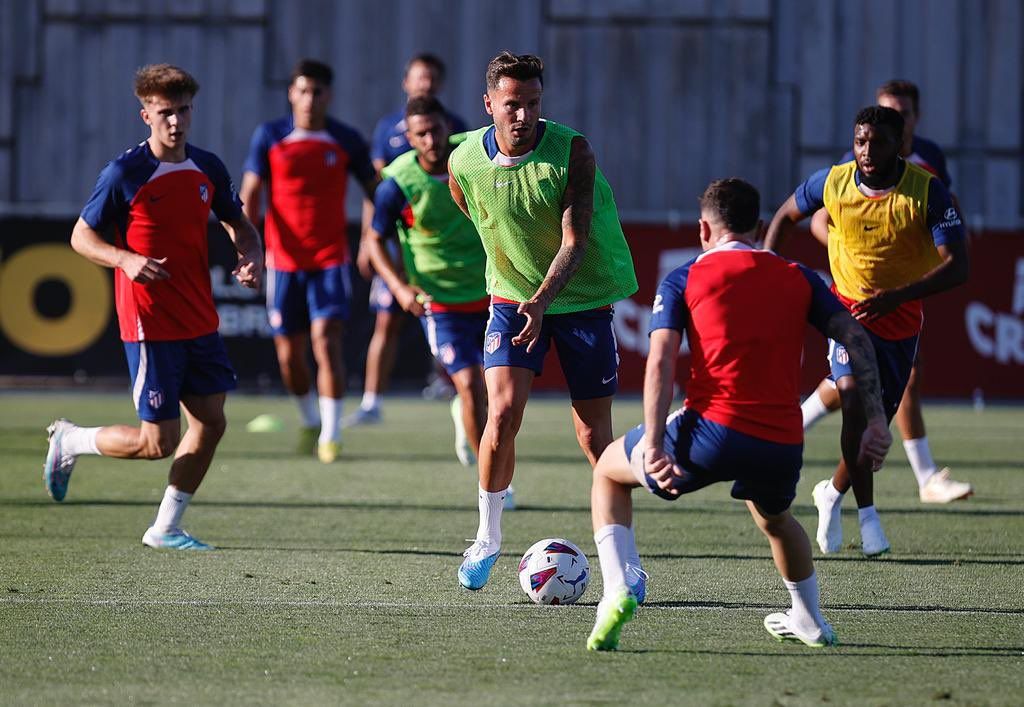 Saúl, en una sesión del Atlético.