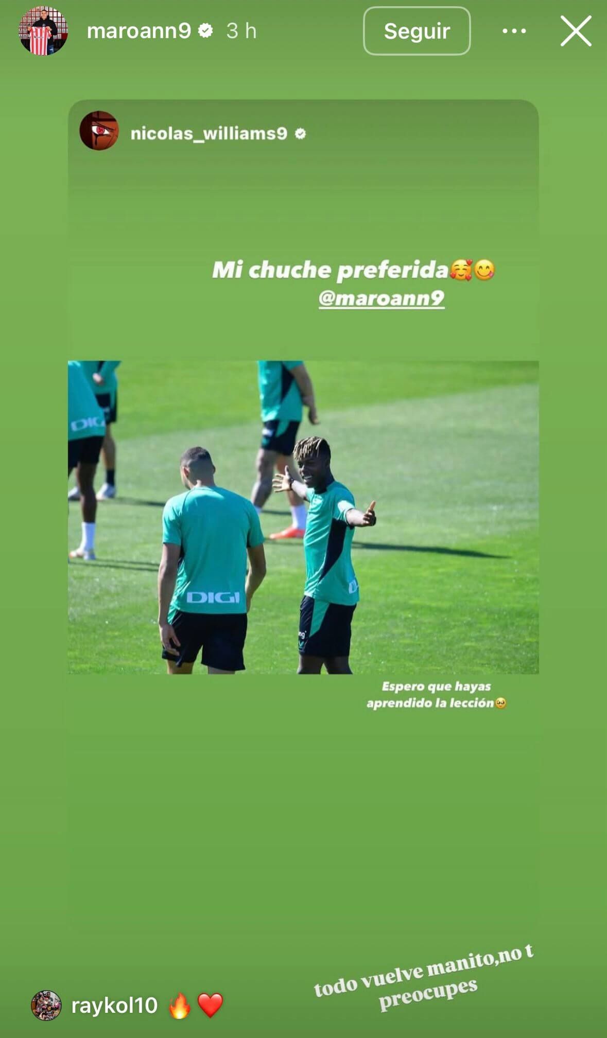  Maroan Sannadi y Nico Williams conversan en Instagram.