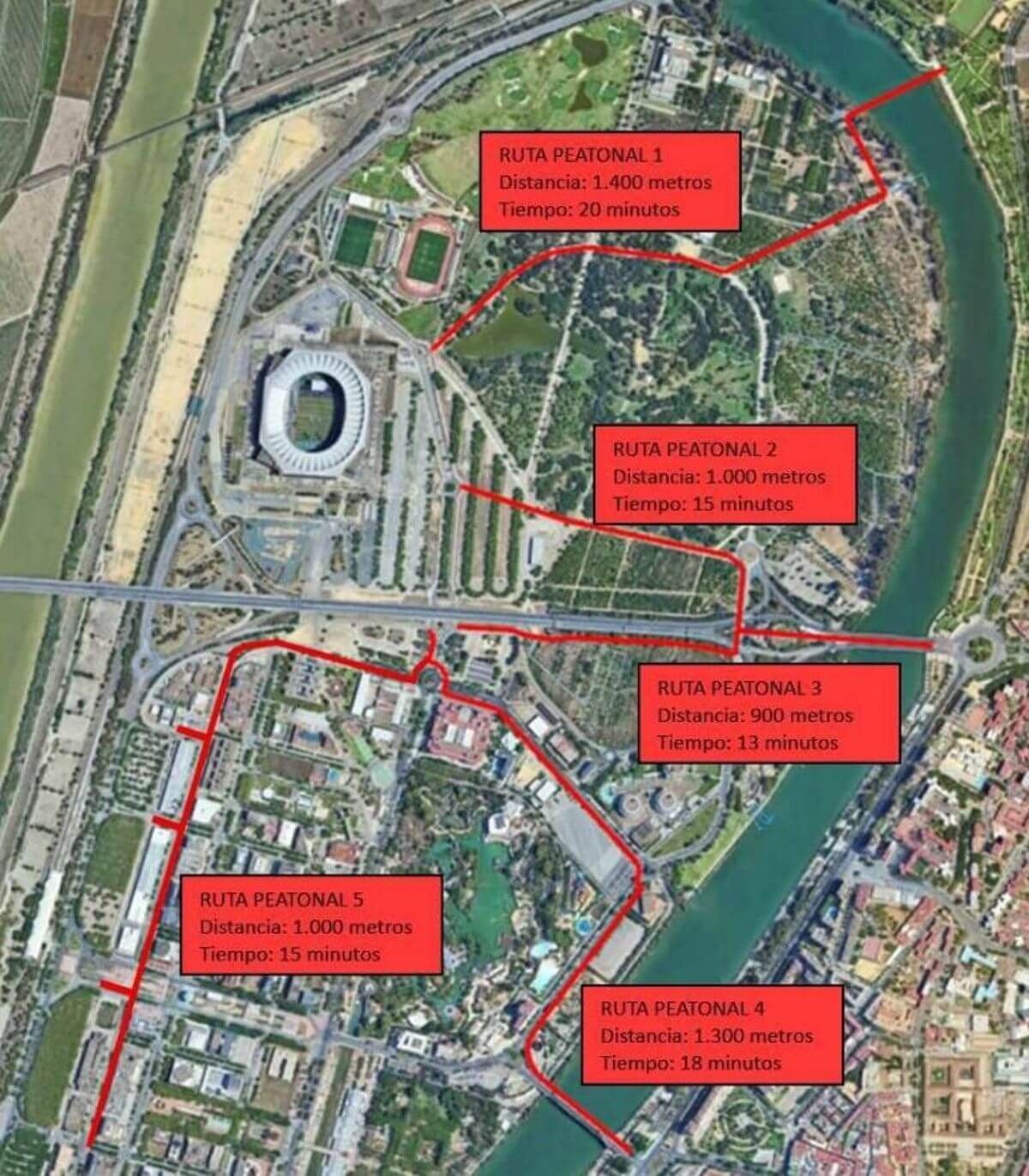  Itinerarios a pie para acceder a La Cartuja.