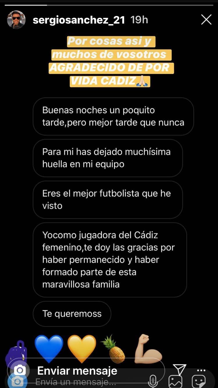  El mensaje de una jugadora del Cádiz Femenino a Sergio Sánchez.