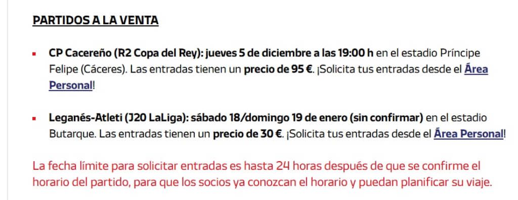  Las entradas para ver el Cacereño - Atlético de Madrid (Captura de la web del Atleti)