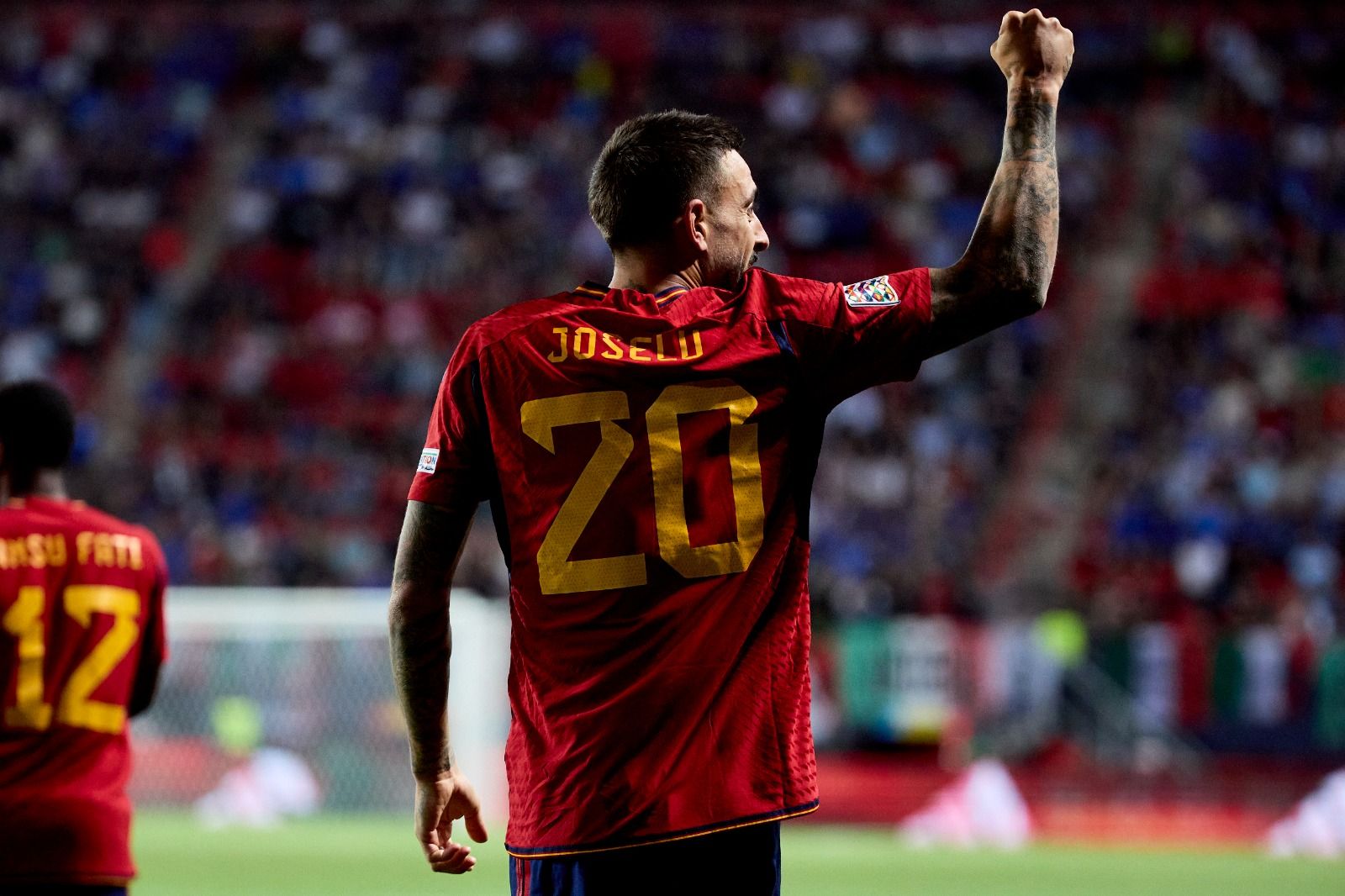  Joselu celebra su gol en el España-Italia.