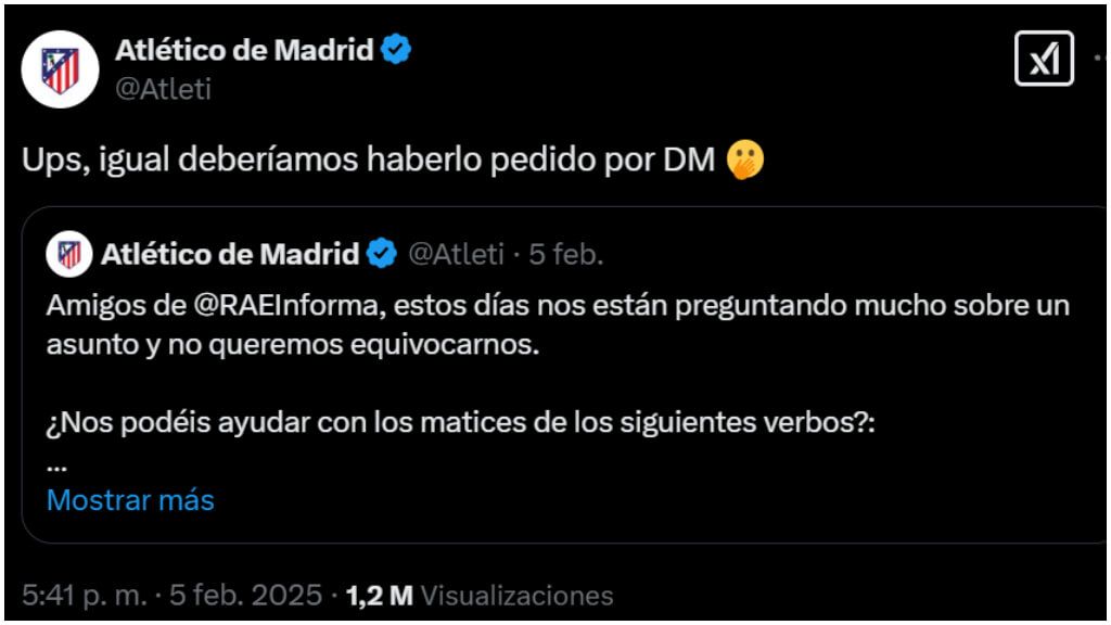  La respuesta del Atlético de Madrid en redes sociales al comunicado del Real Madrid.