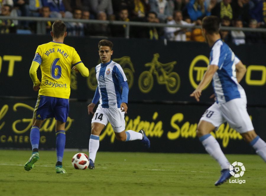 Melendo, en su etapa en el Espanyol, durante un partido ante el Cádiz.