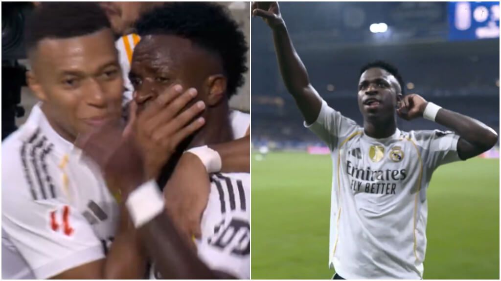 Vinicius y sus gestos en el Carlos Tartiere (Movistar+)