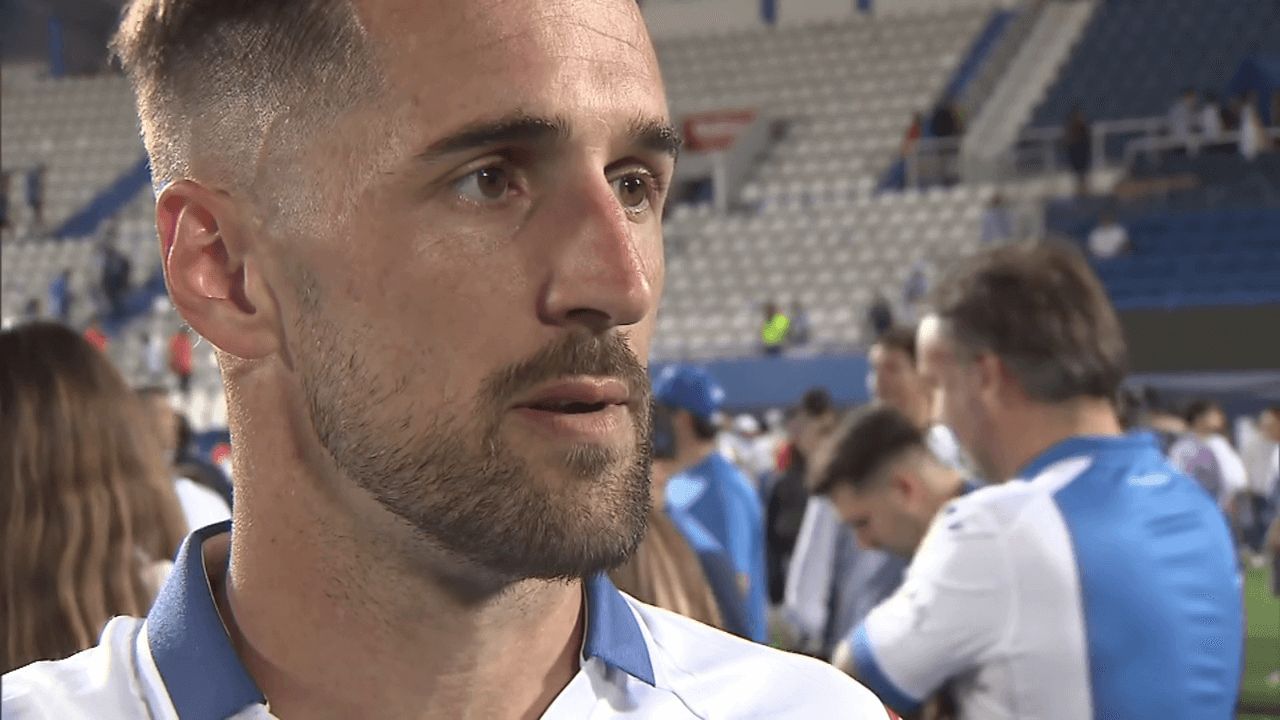 Jorge Miramón, en la fiesta de ascenso del Leganés