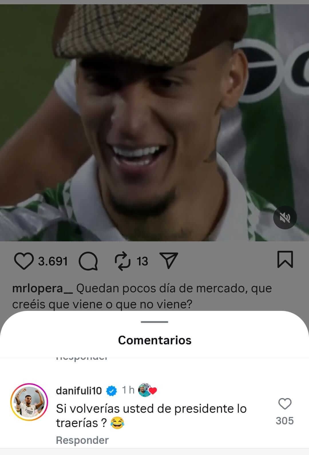 Dani Ceballos comentó en la publicación de @mrlopera.
