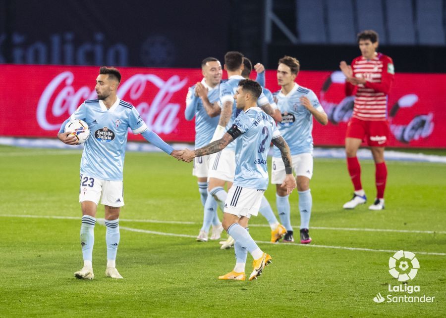  El Celta celebra el gol de Nolito ante el Granada.