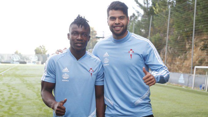 Aidoo y Araujo en su primer entrenamiento de pretemporada con el Celta.