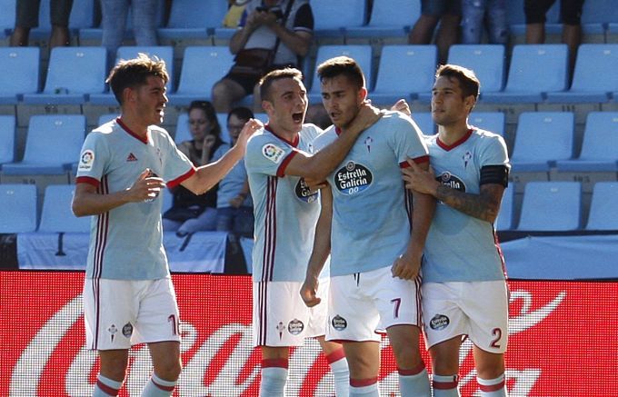 Celebración de un gol del Celta.