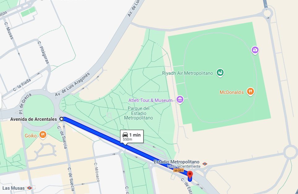  El tramo de Avenida de Arcentales donde los aficionados rojiblancos recibirán al autobús (Fuente: