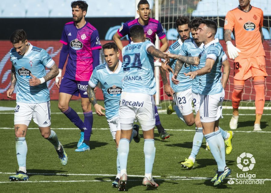  Los jugadores del Celta celebran el gol de Murillo al Valladolid.