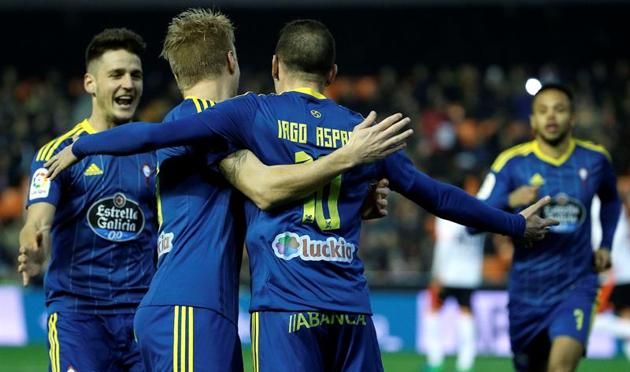 Celebración de un gol de Aspas.