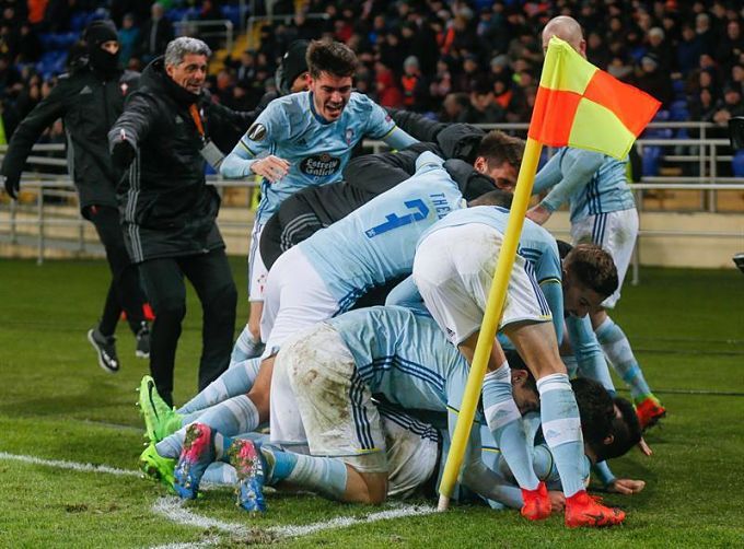 Celebrando el pase ante el Shakhtar.