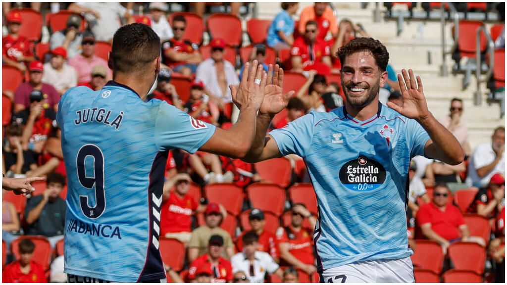  El gol de Javi Rueda antes el RCD Mallorca. (EFE)