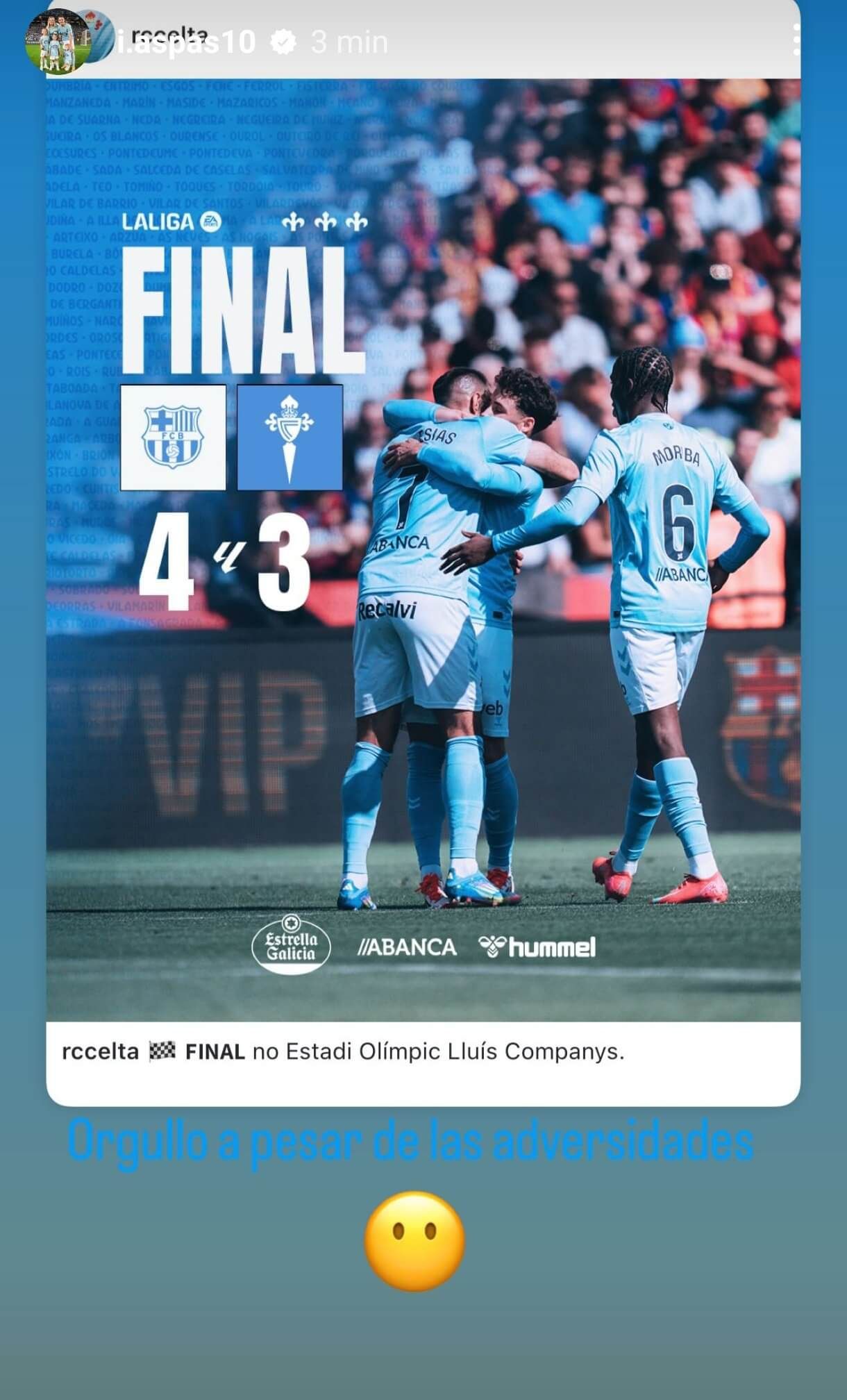 Mensaje de Iago Aspas en Instagram.