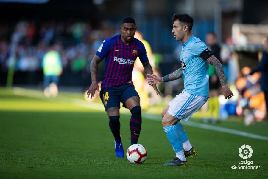  Hugo Mallo, durante un lance del partido ante el Barça.