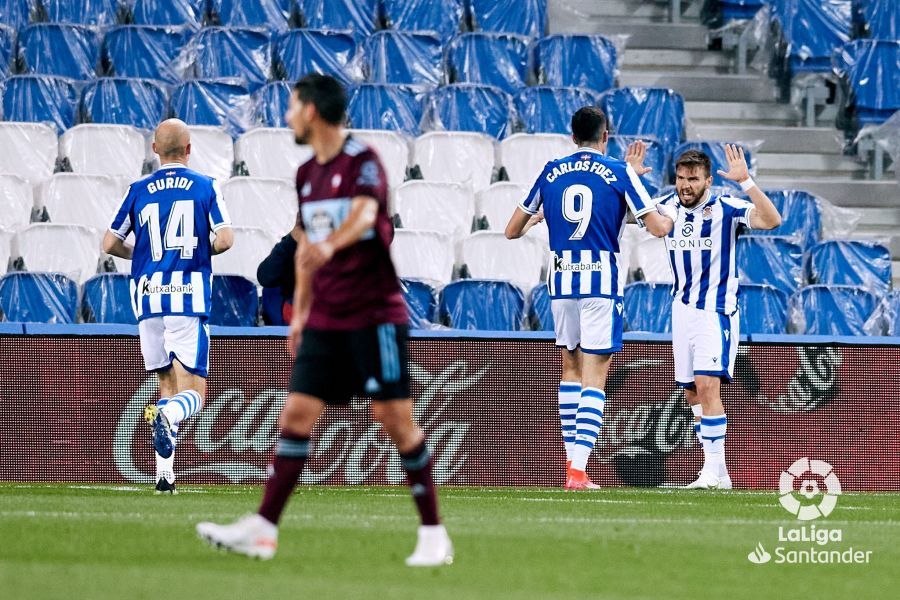  Portu celebra su gol en el Real Sociedad-Celta.