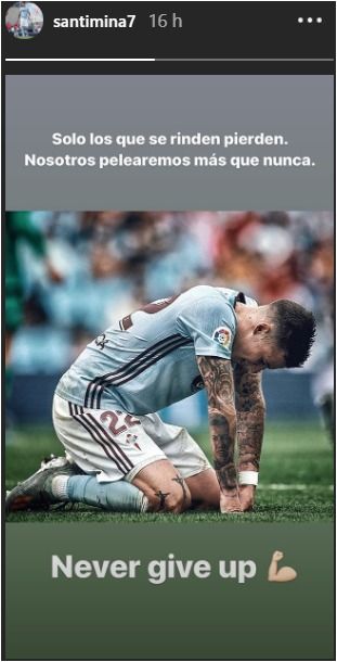  Publicación de Santi Mina en Instagram tras la derrota del Celta ante la Real Sociedad.