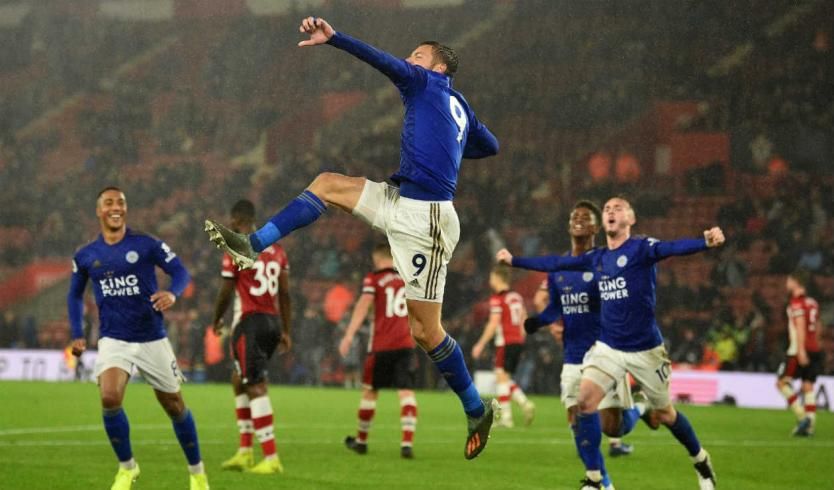 Vardy celebra uno de los nueve goles del Leicester ante el Southampton.