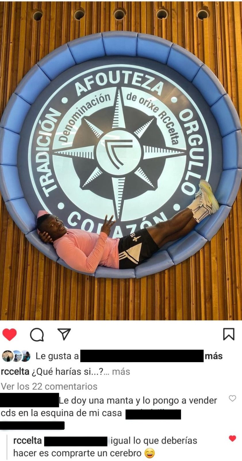  El comentario racista que recibió Aidoo en Instagram en la cuenta oficial del Celta.