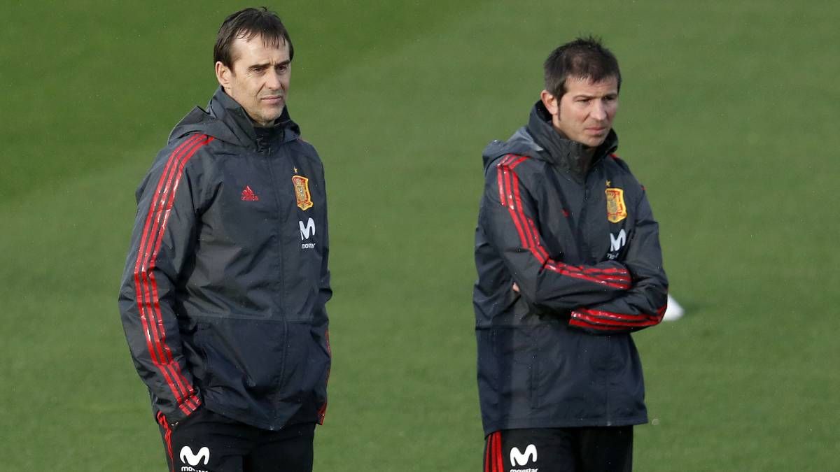  Lopetegui y Celades, durante un entrenamiento con España.