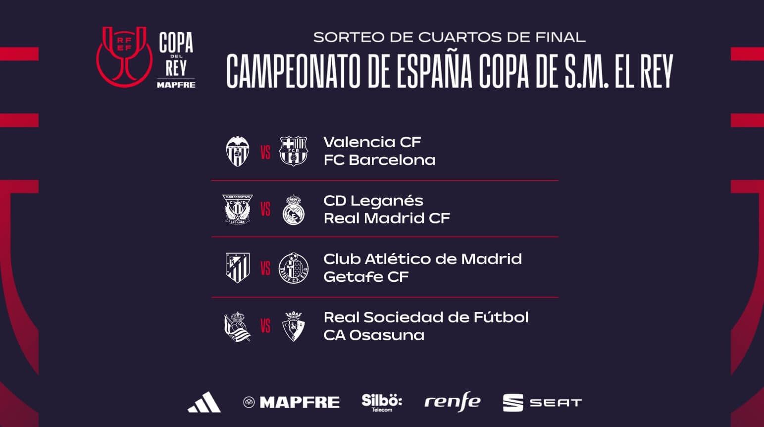 Así quedan los cuartos de final de la Copa del Rey.