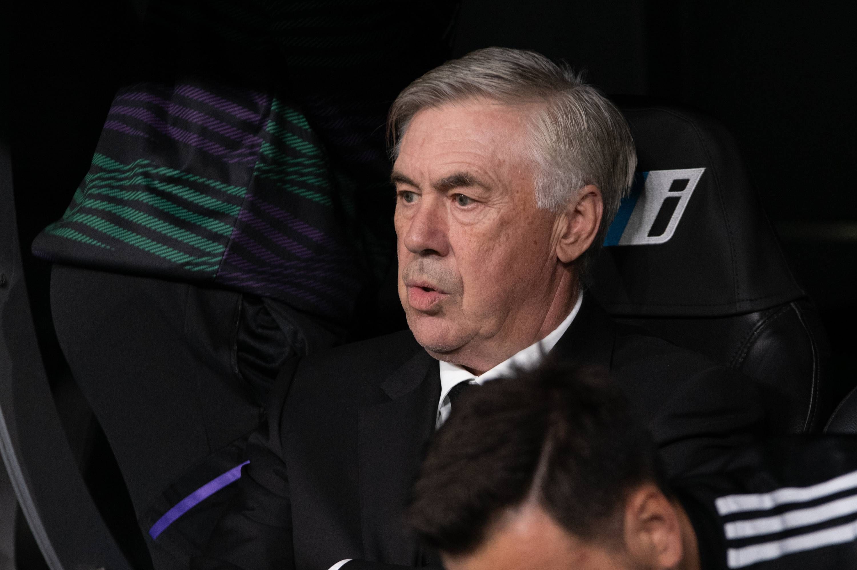 Carlo Ancelotti, en el banquillo del Santiago Bernabéu.