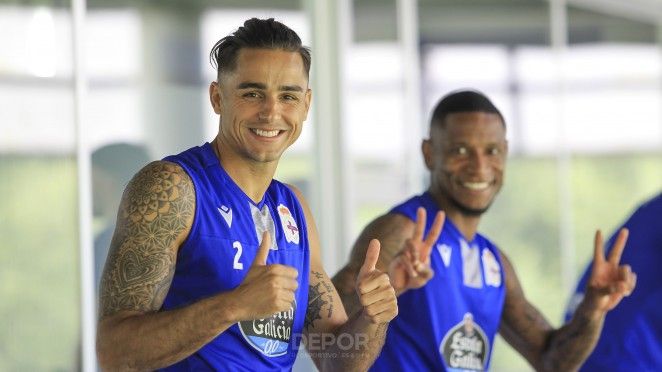  David Simón, durante el entrenamiento del Dépor.