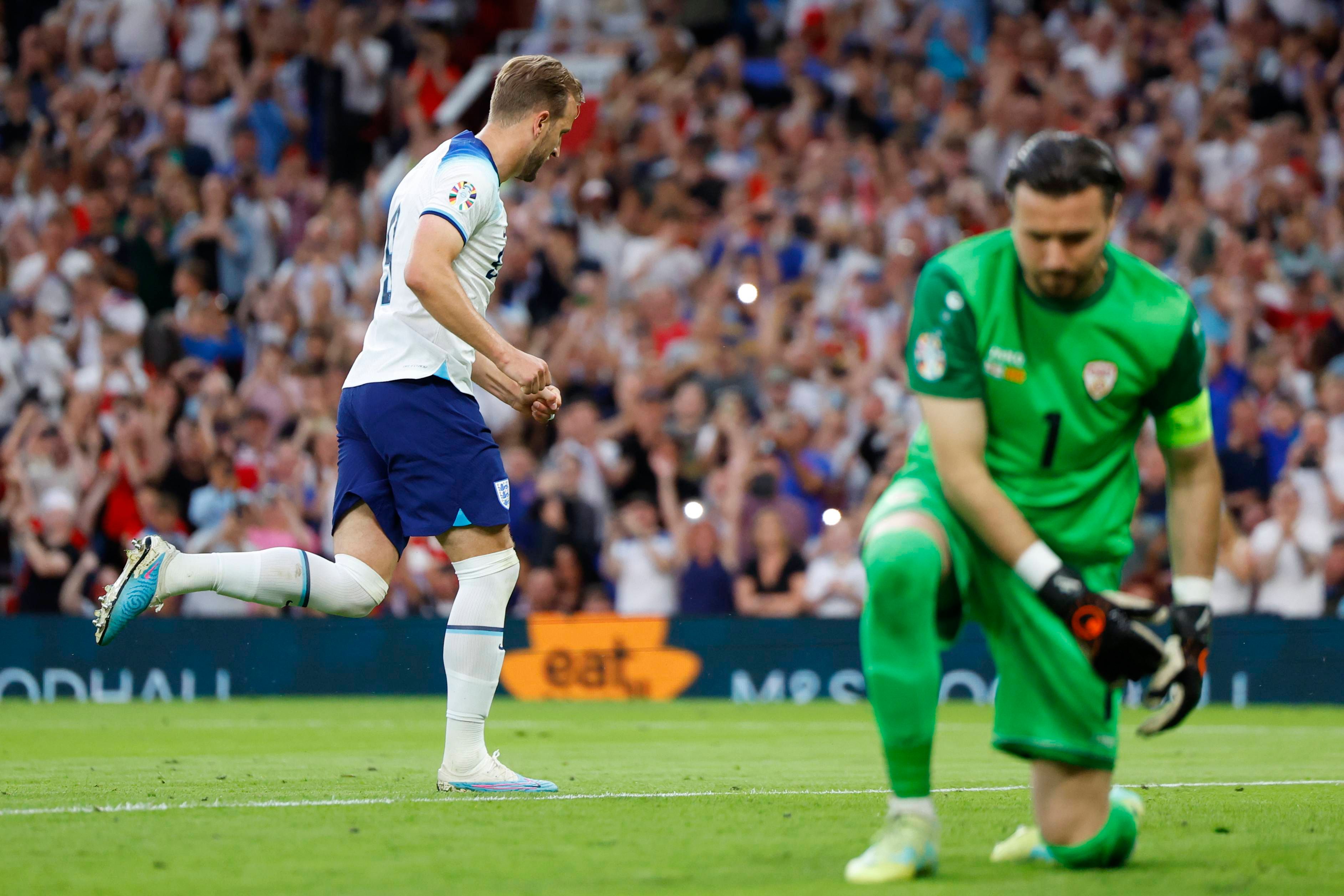 Harry Kane consigue uno de sus goles en el Inglaterra-Macedonia del Norte. Fuente: Cordon Press
