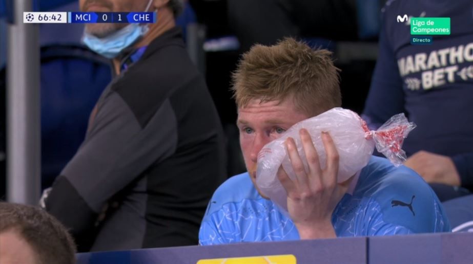  Kevin de Bruyne, con el ojo morado tras el choque con Rudiger en la final de Champions League.