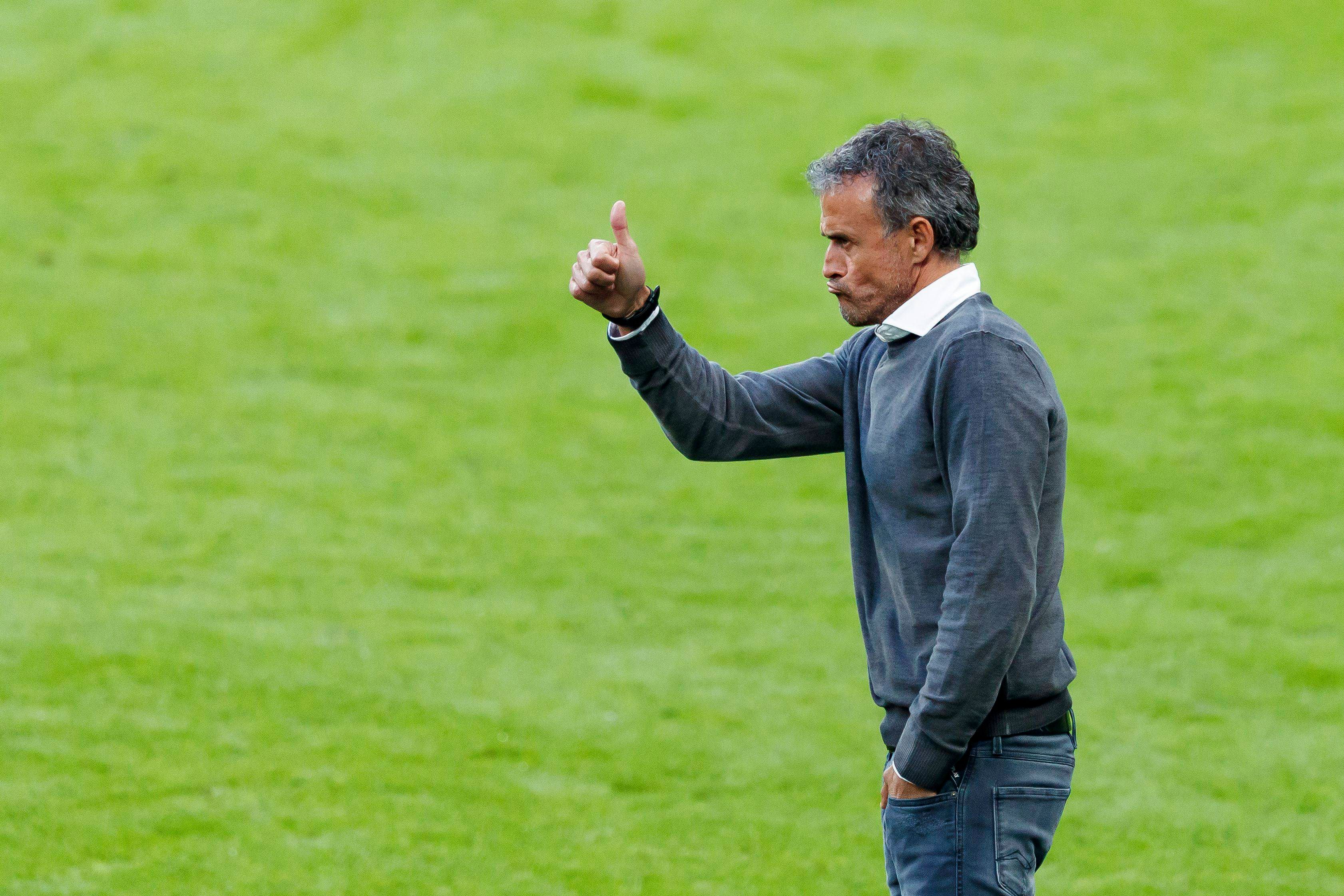 Luis Enrique haciendo indicaciones durante el España-Italia de la Eurocopa.