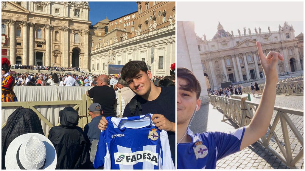  A la izquierda Miguel Vales visita al Papa en octubre. A la derecha, Miuel Vales viendo el Dépor