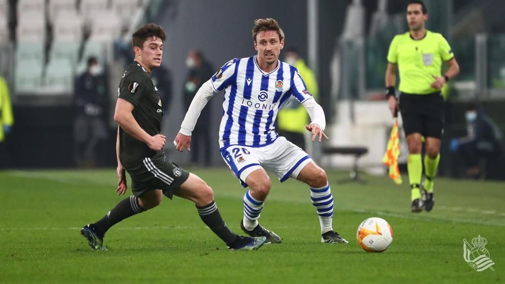 Monreal, durante el Real Sociedad-Manchester United.