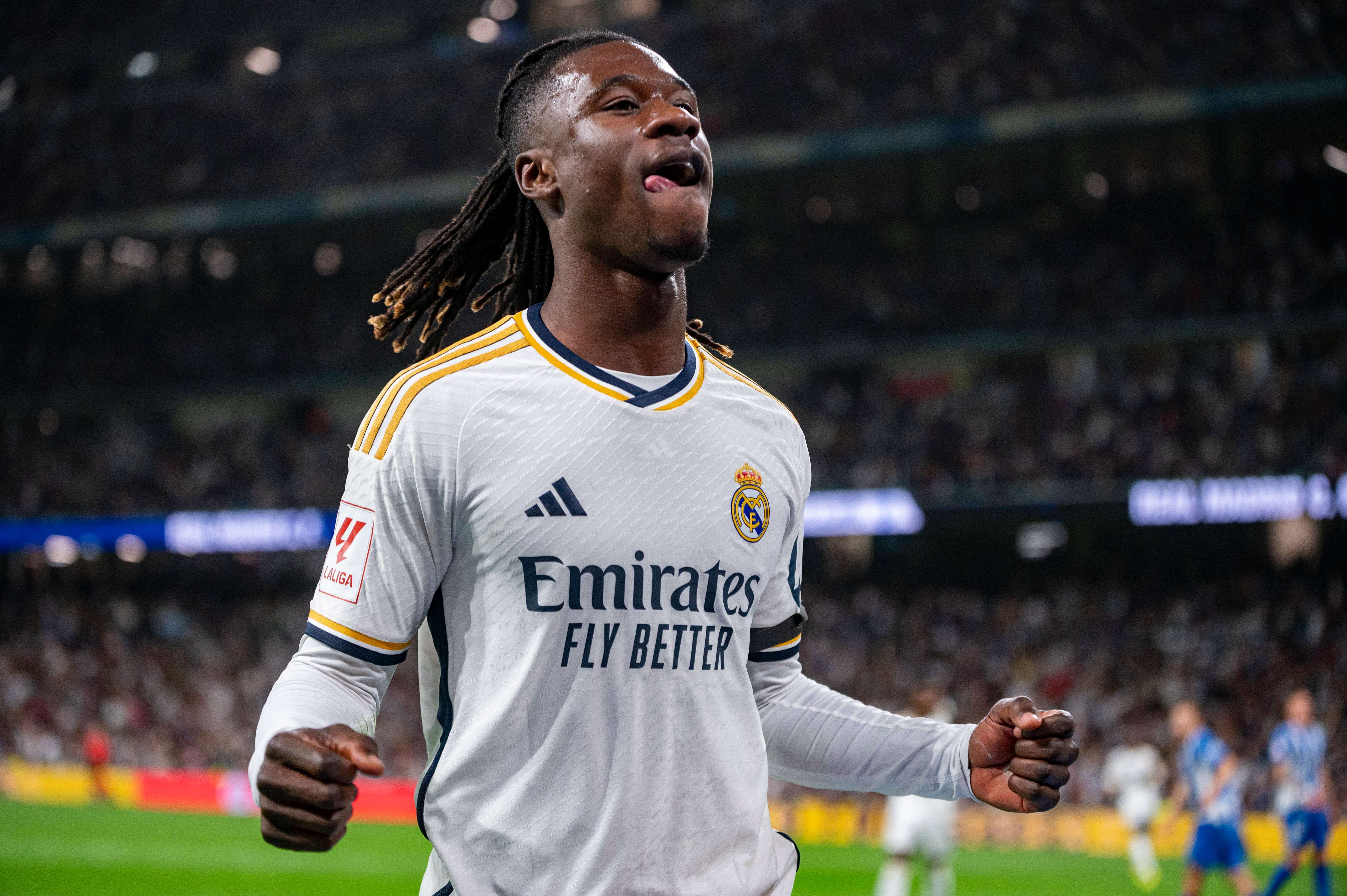 Eduardo Camavinga celebra un gol en el Real Madrid-Alavés.