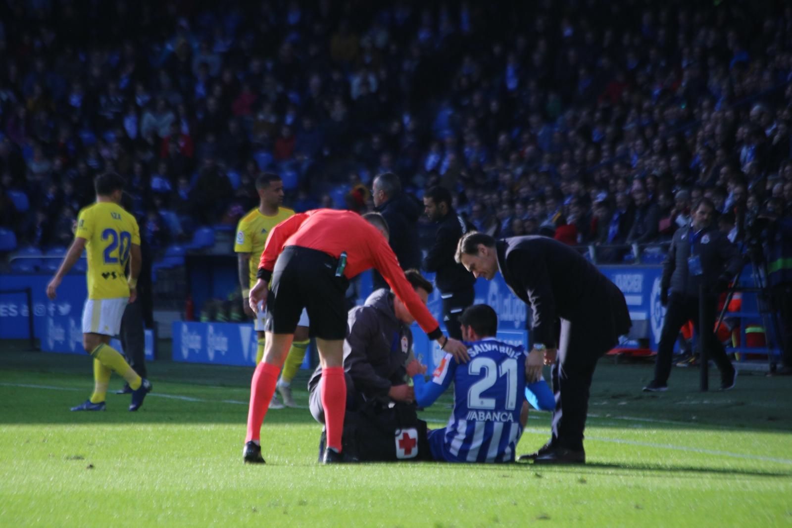  Salva Ruiz, lesionado durante el Dépor-Cádiz.