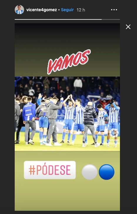  Vicente Gómez celebra el triunfo ante el Racing en Instagram.