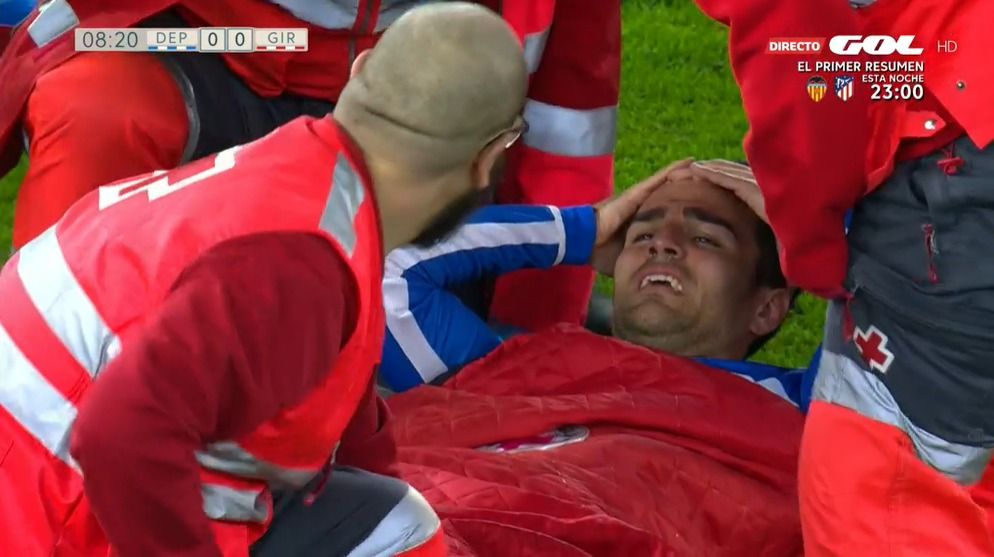  Captura de las lágrimas de Michele Somma tras lesionarse en el Dépor-Girona.