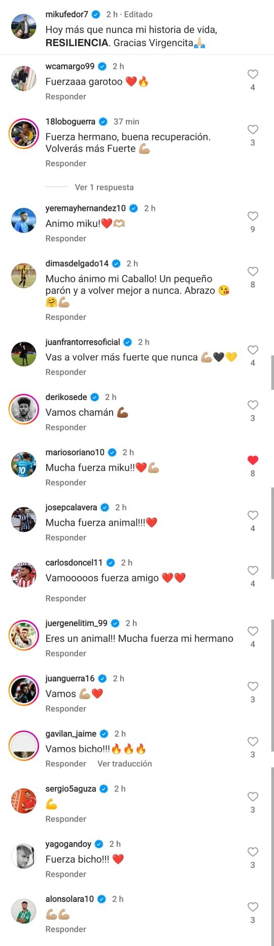  Mensaje de ánimo a Miku en sus redes sociales