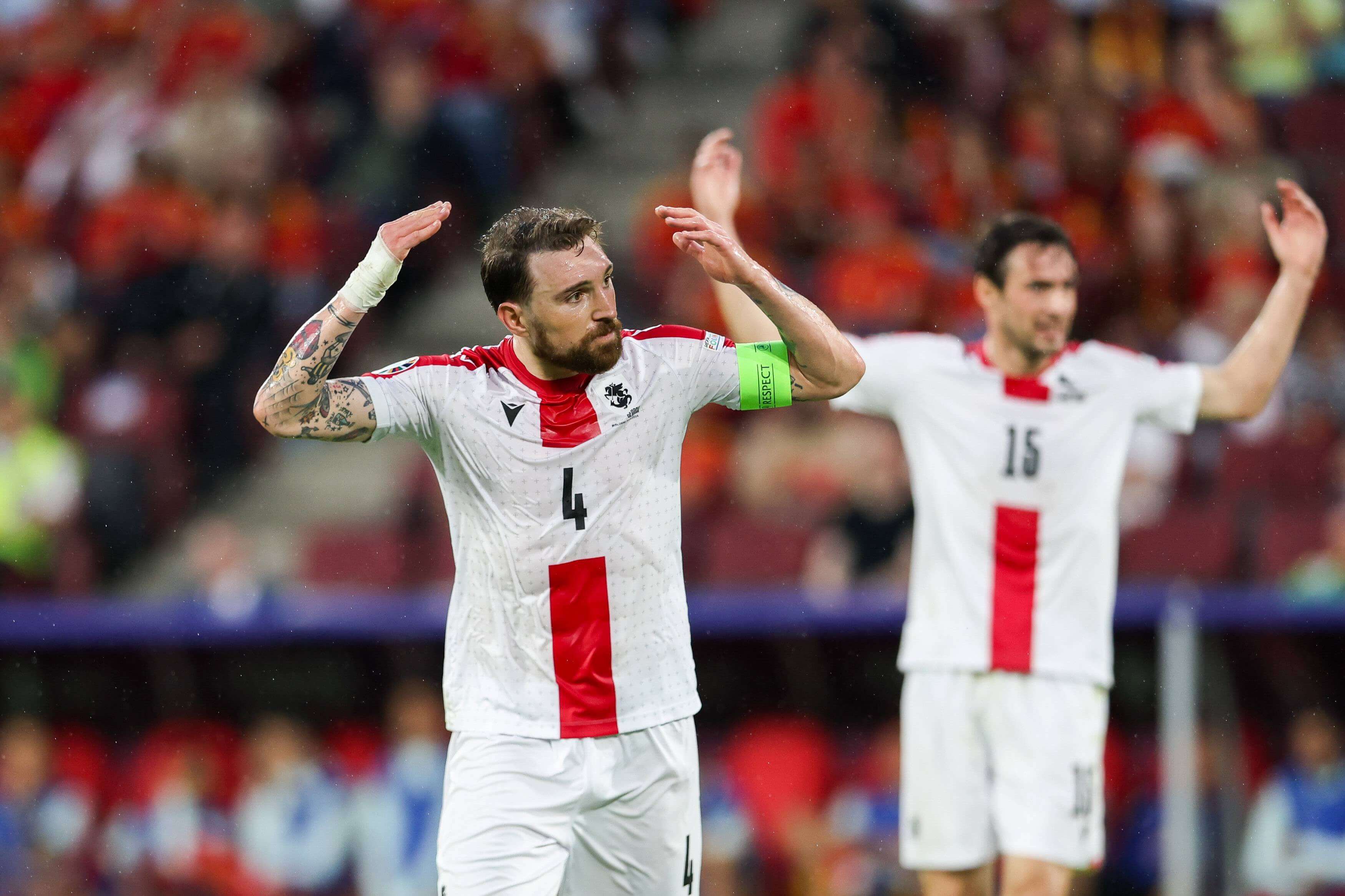  Jugadores georgianos en el partido contra España en la Eurocopa 2024