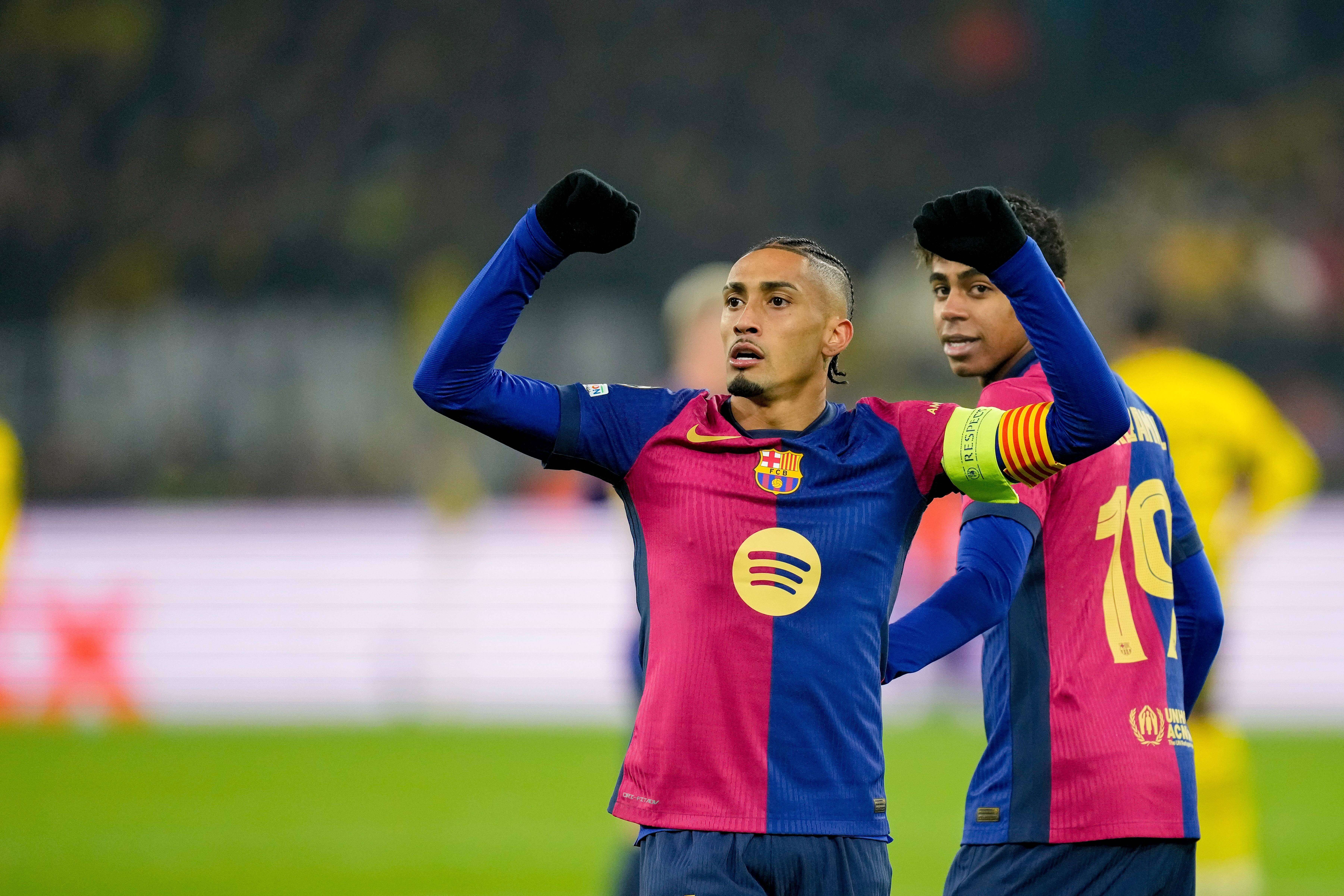  Raphinha Dias celebrando un gol en Champions (Cordon Press)