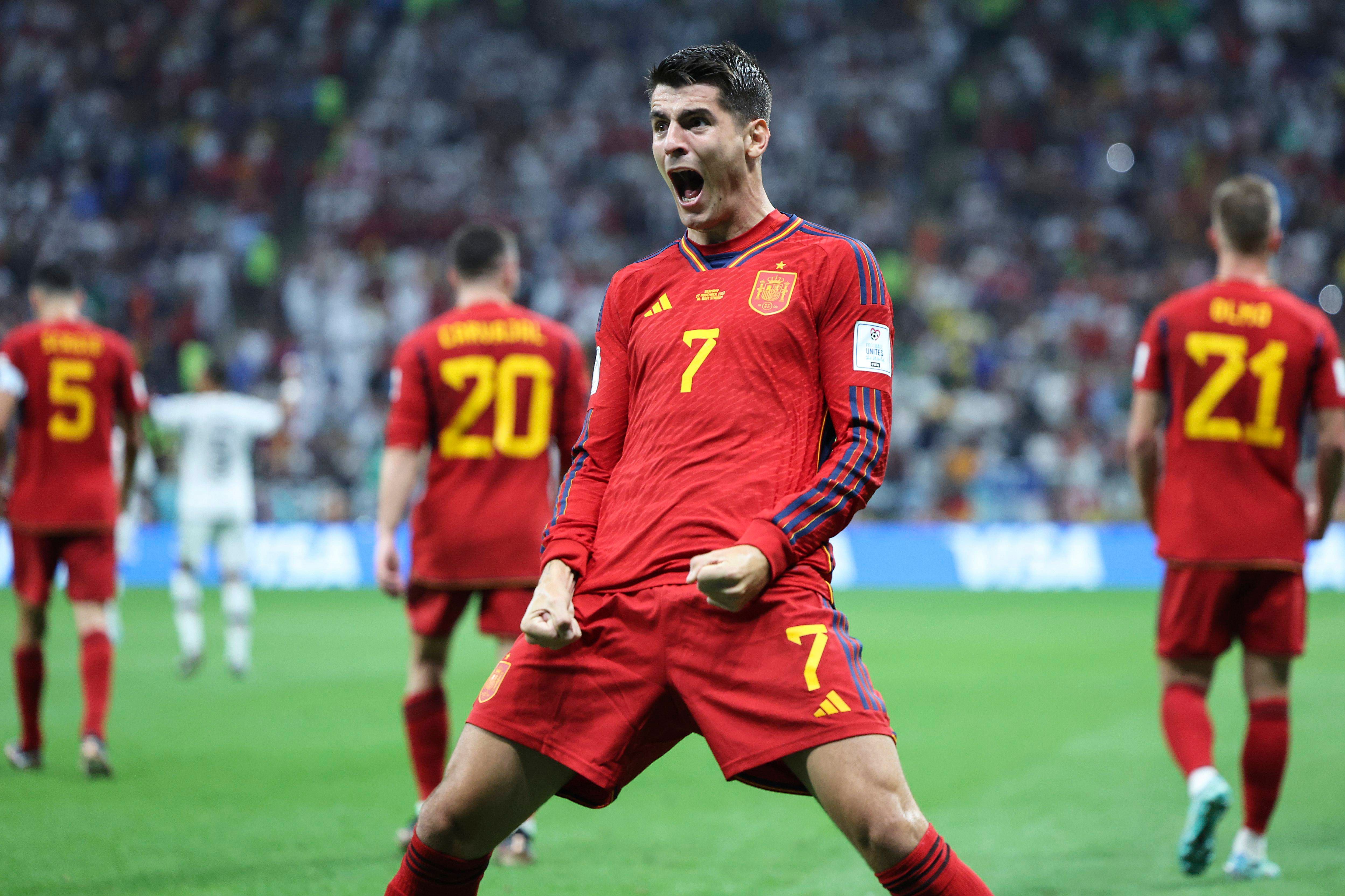 Álvaro Morata celebra su gol en el España-Alemania del Mundial de Qatar