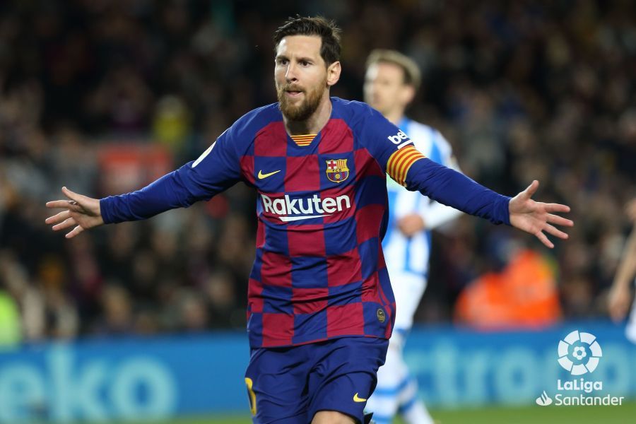  Leo Messi celebra el gol del Barcelona ante la Real Sociedad.
