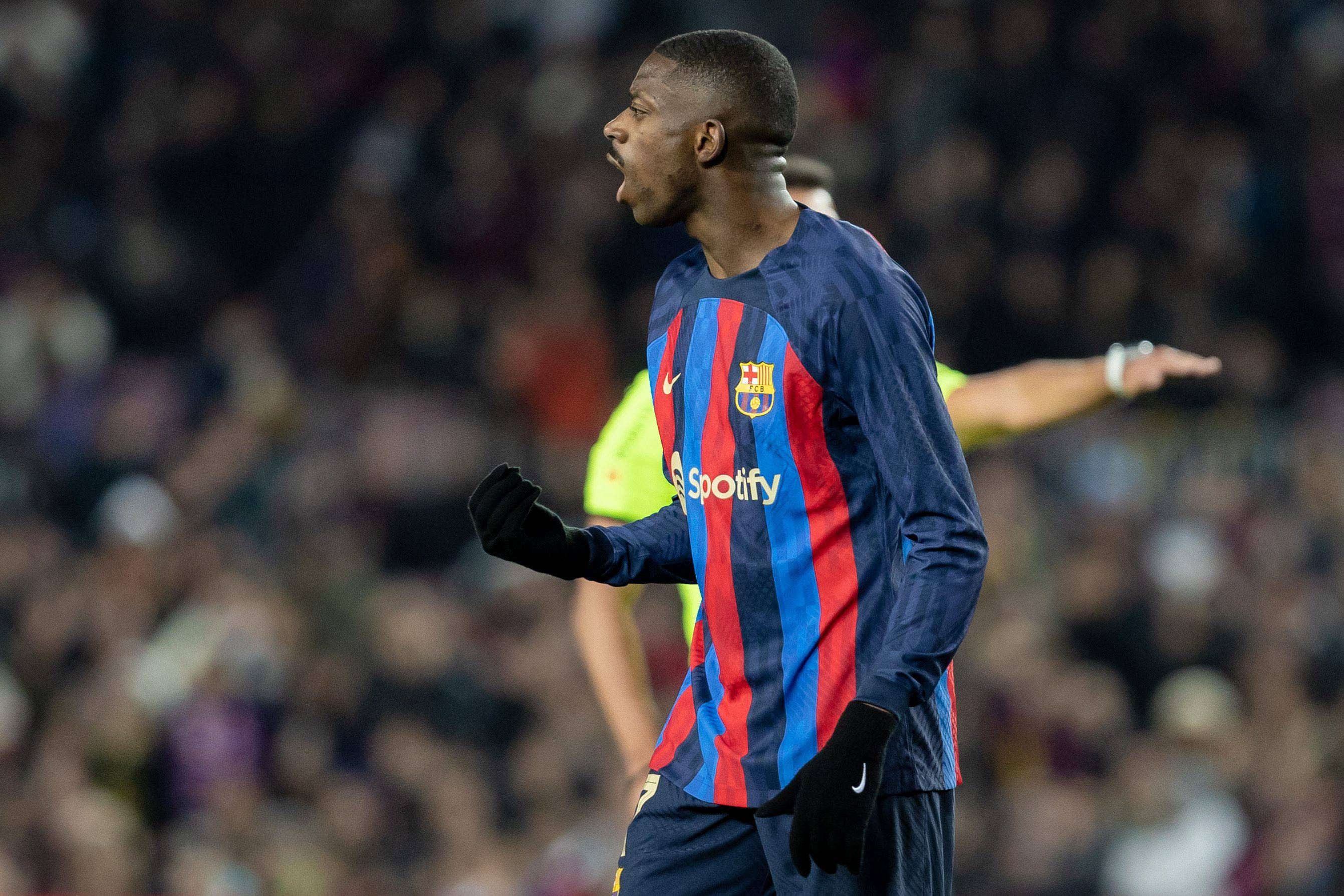  Dembélé, operación pendiente de Joan Laporta, durante el Barça-Real Sociedad.