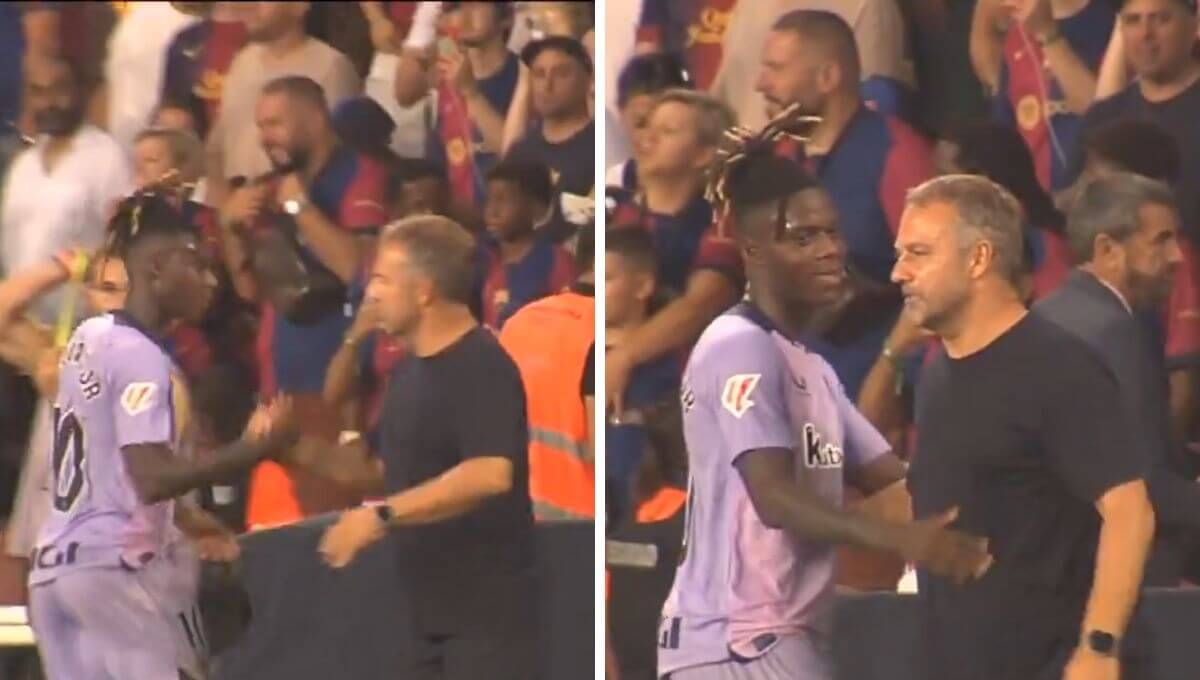  El abrazo entre Hansi Flick y Nico Williams.