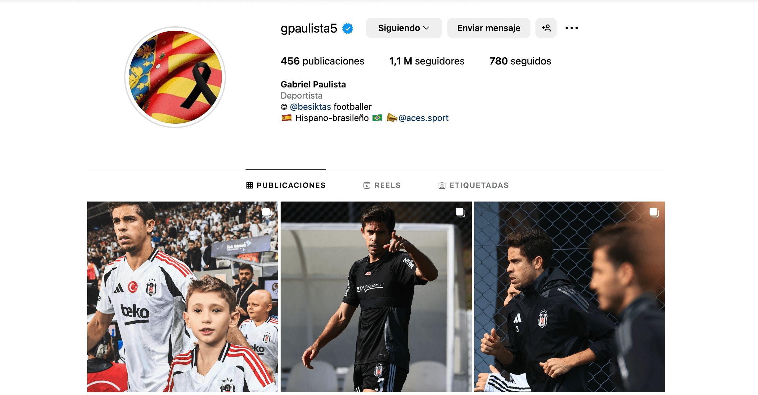  El perfil de Gabriel Paulista en Instagram.